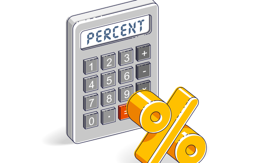 How to Calculate Gross Profit: A graphic of a calculator and a percent symbol.