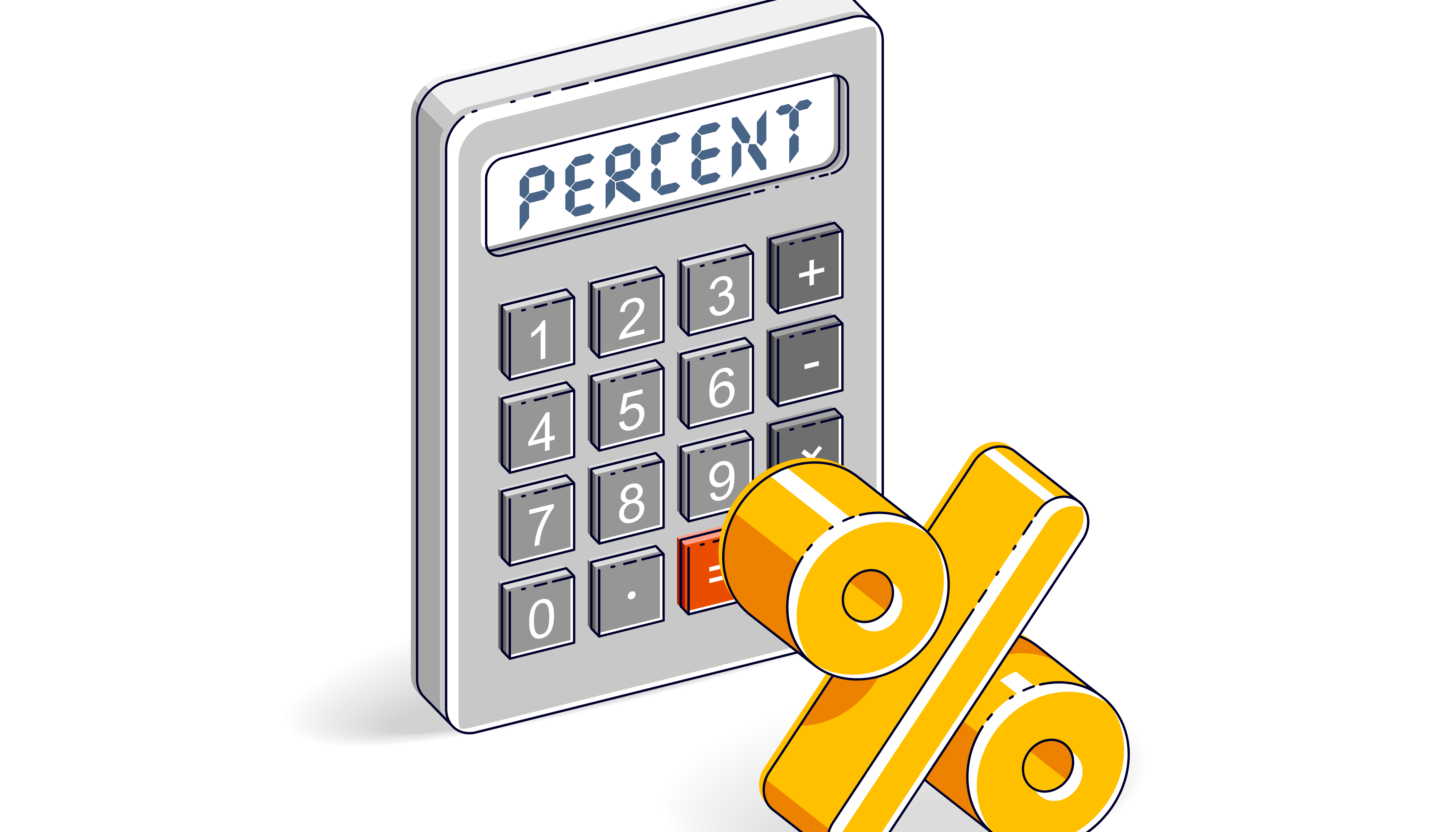 How to Calculate Gross Profit: A graphic of a calculator and a percent symbol.